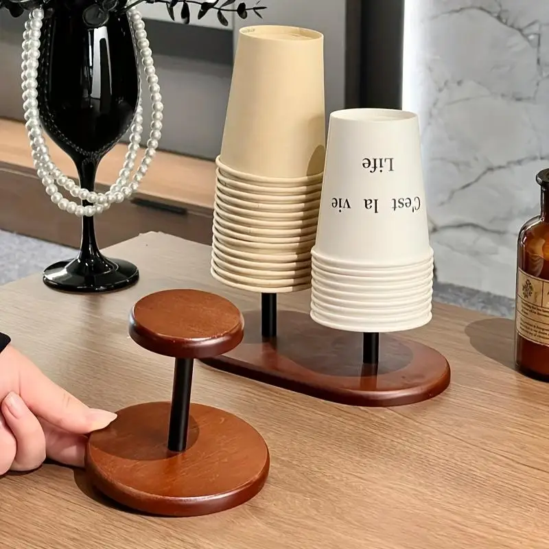 Drewniany pojemnik na kubki papierowe, organizer na blat do kawiarni, dozownik na jednorazowe kubki, artykuły gospodarstwa domowego