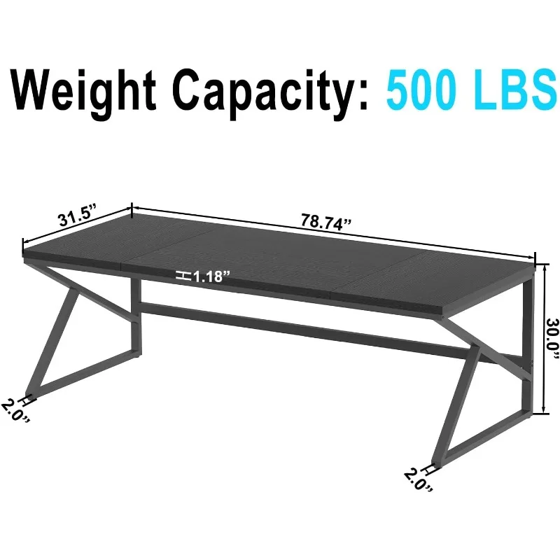 مكتب كمبيوتر أسود طويل، مكتب منزلي كبير مقاس 78 بوصة لشخصين، مكتب مزدوج من الخشب المعدني الصناعي للعمل التنفيذي #2