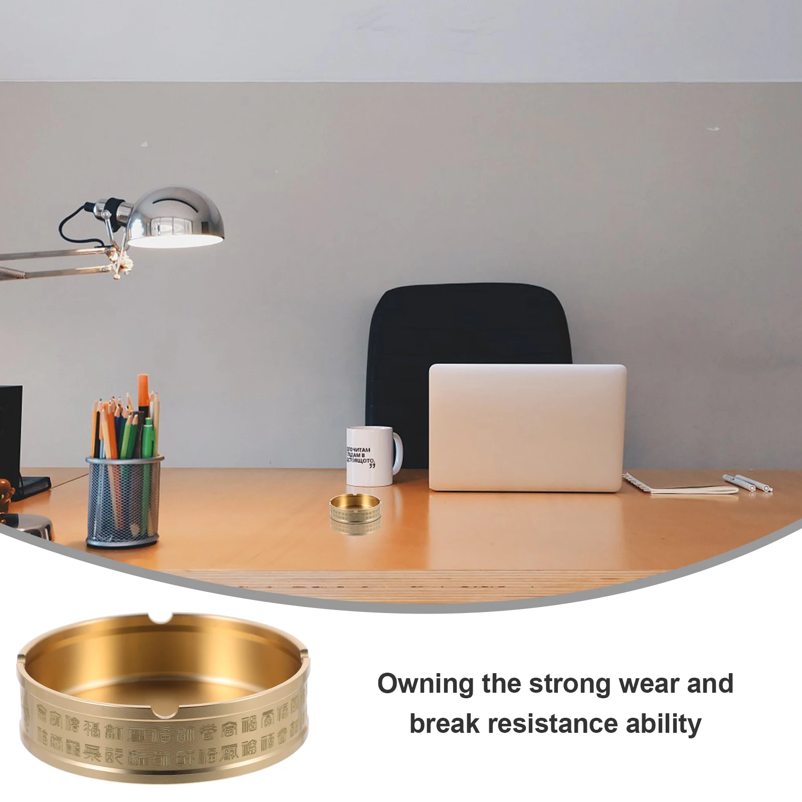 

Metal Round Ashtray Household Office Bar Cigarette Ash Holder Resistant Desktop Ashtray Simple Retro Fu Character