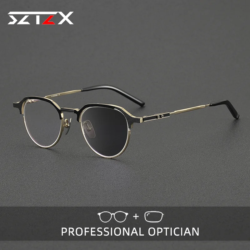 

SZTZX Fashion Pure Titanium Anti Blue Light Glasses Retro Business Men's Reading Glasses Prescription Photochromic Glasses S-03T