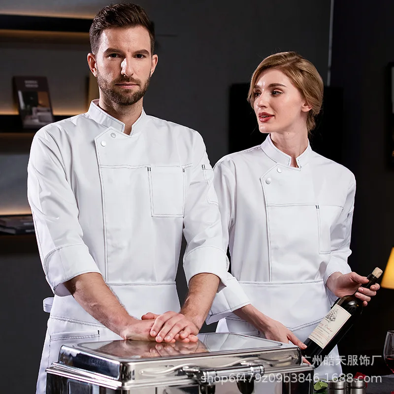 Uniforme da chef da pranzo Autunno e inverno Caffetteria da uomo Ristorante S Abiti da lavoro da cucina Manica lunga Abbigliamento da lavoro per torte da donna