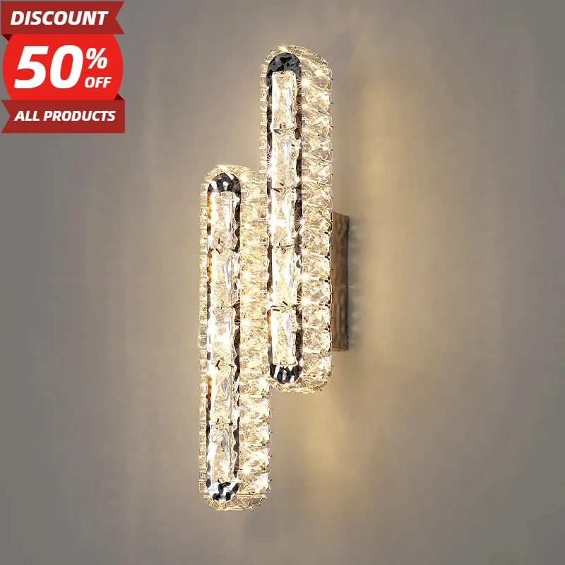 

Modern Crystal Led Wall Lamp Surface Mount Bedroom Aisle Parlor Dining LED Room Wall Lights Rectangle Silver Nordic Sconces