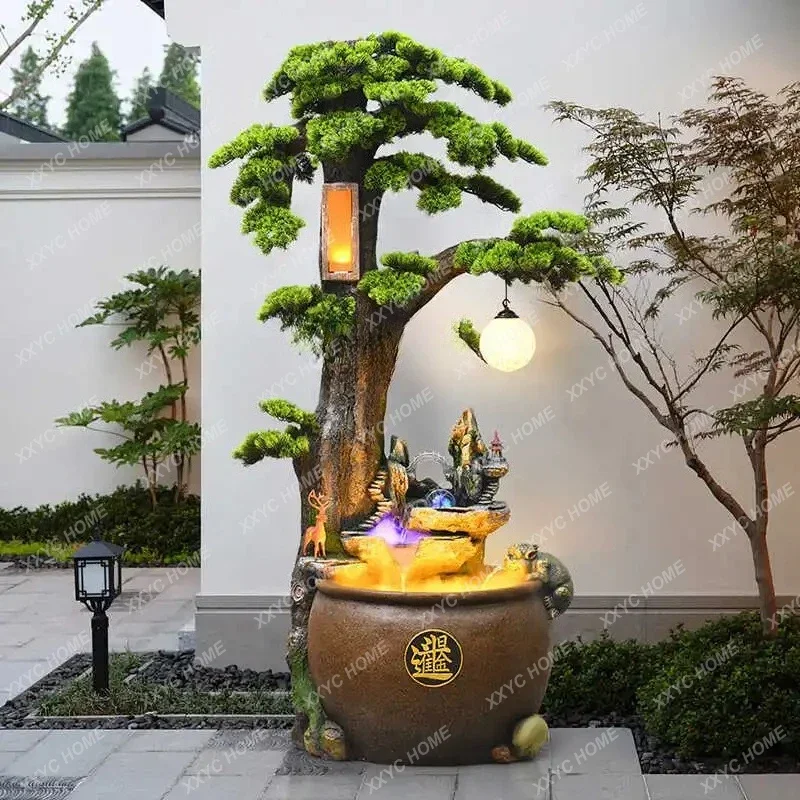 Large welcome pine ornament restaurant office external circulation water feature landing rockery flowing water fish tank