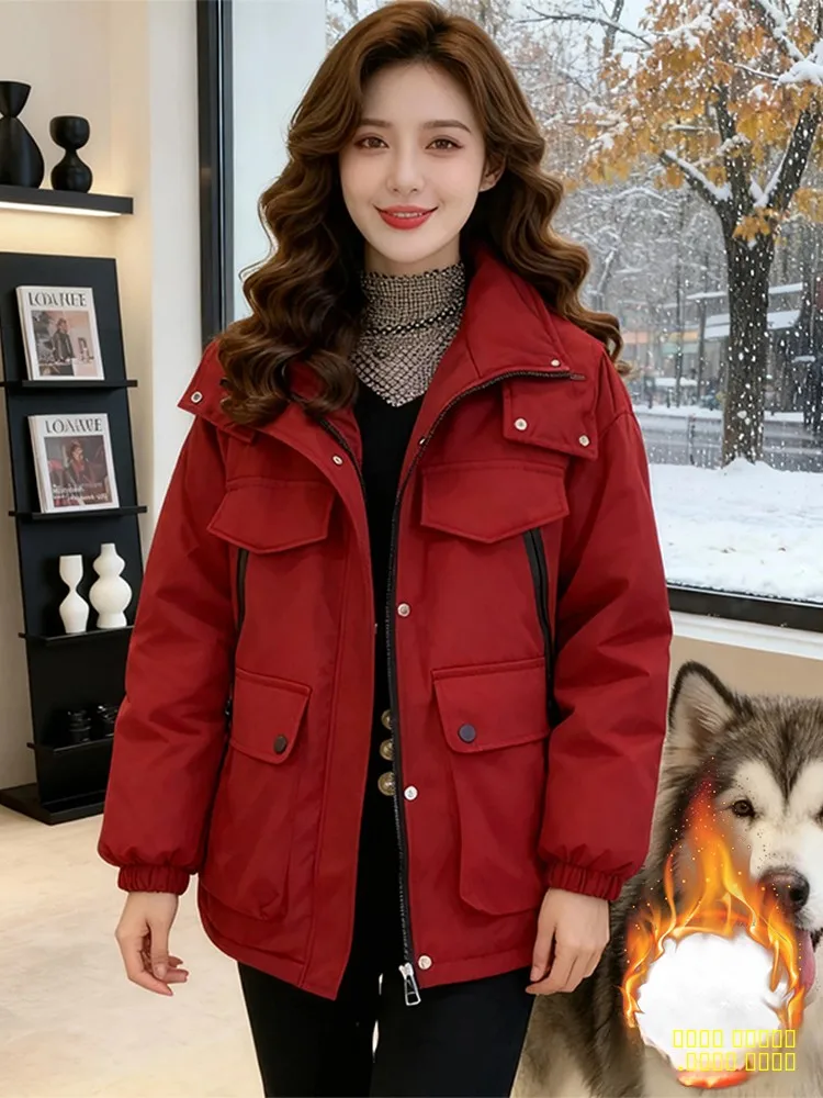 

Женская утепленная куртка с капюшоном на хлопковой подкладке, модная уличная одежда, универсальная верхняя одежда, зима 2026, новинка