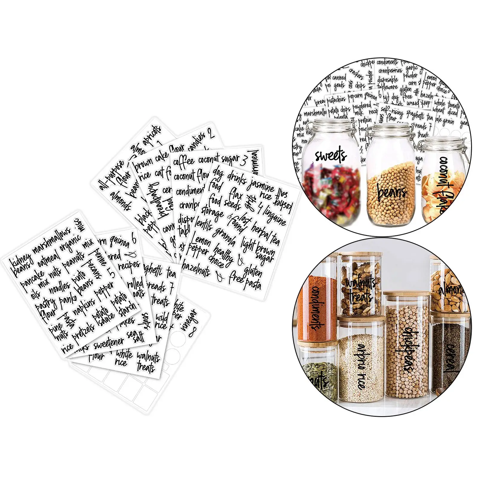 168x Pantry Labels Container Decals Stickers Kitchen Food Storage Glass Bottle