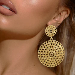 Gold Color Women Earrings 18K Gold Plated Round Drop Earring Fashion Jewelry Wedding Party Accessories Trending Free Shipping