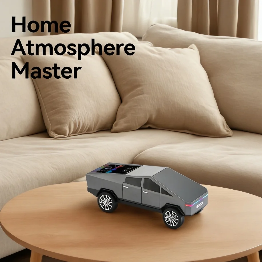 

Cyber Truck Car Design Speaker Bluetooth Wireless + Wired TF Card Flash Drive FM Radio Dynamic Color Screen for Music Decor Gift