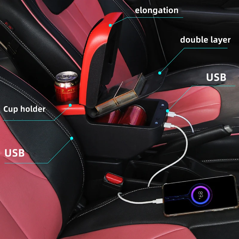 For Dacia Spring armrest box For Renault K-ZE car armrest box for Dacia Spring Electric armrest with USB cup holder Accessories