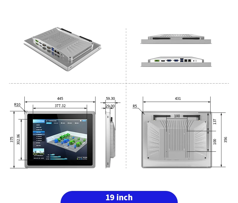 10 12 15 17 19 Inch RS485/RS232 All In One Industrial Pc Embedded Wall Mounted Capacitive Touch Screen Industrial Panel Pc