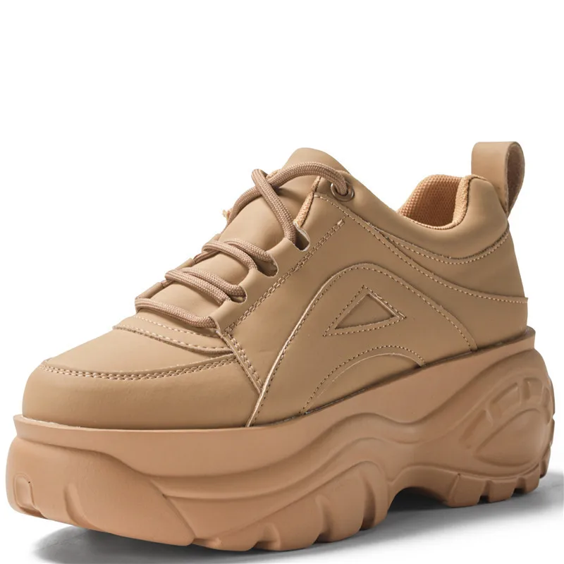 

Дизайнерские женские кроссовки на платформе из натуральной кожи с дышащей тканью, модные, для весны и осени, с удобной посадкой, со скрытым супер-каблуком