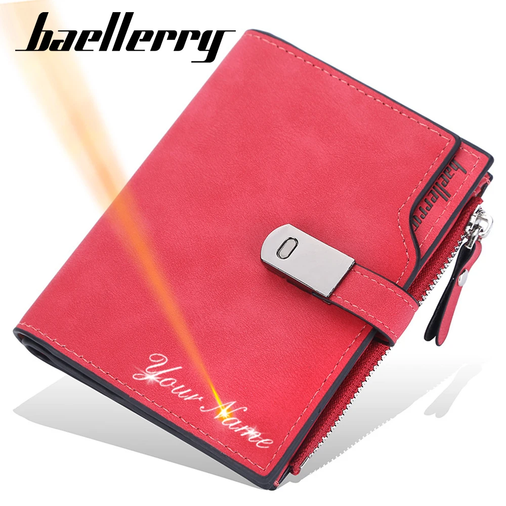 New Women Short  Wallets Magnetic Buckle Free Name Engraving Top Quality Card Holder Female Purse Zipper Wallet For Girl