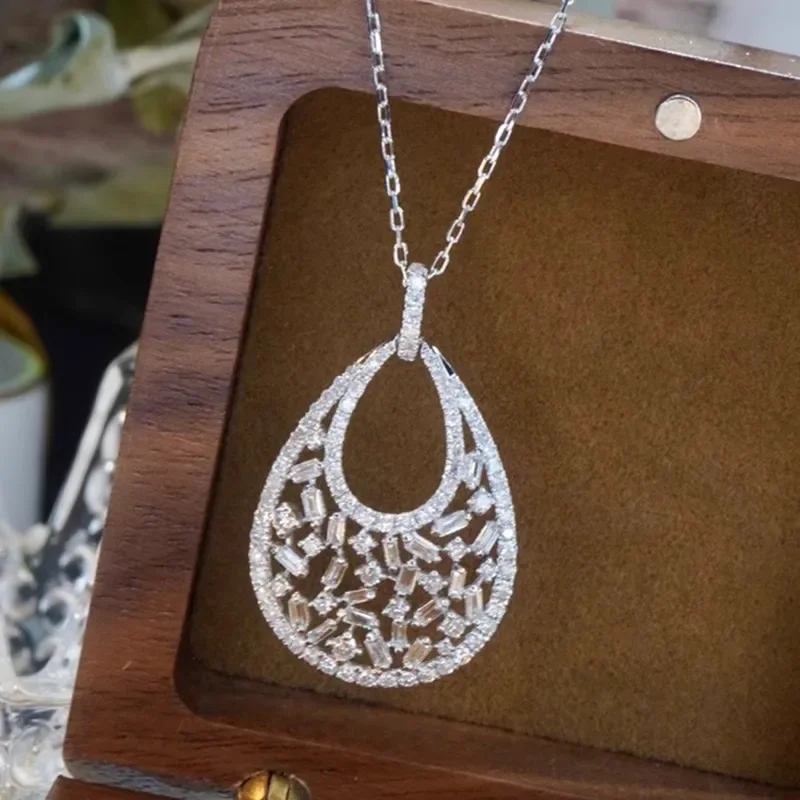 CAOSHI Luxury Drop-shaped Pendant Necklace Female Wedding Party Jewelry with Brilliant Zirconia Fashion Exquisite Accessories