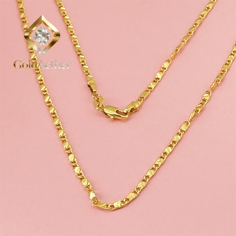 

GoldAether Luxury 24K 9999 Pure Gold real gold Men's and women's 2mm flat chain chain length 40cm 45cm 50cm 55cm 60cm 65cm 70cm