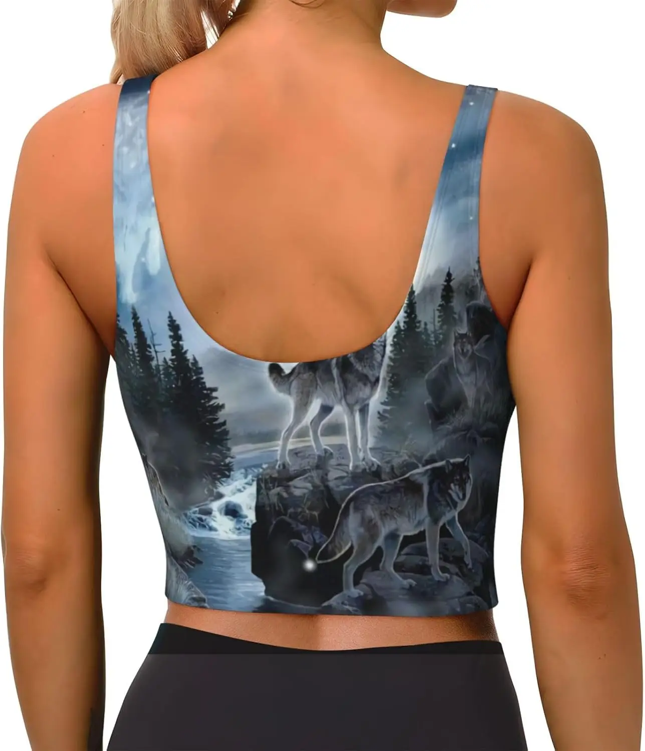Colete utilitário feminino com estampa de lobo Colete esportivo Colete de treino de ioga para mulheres verão leve