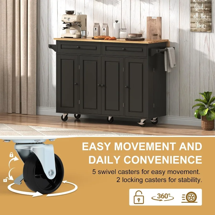 Îlot de cuisine roulant 55 W avec chariots de cuisine mobiles à feuilles tombantes sur roulettes avec armoire de rangement, support et tiroir intégrés Ma