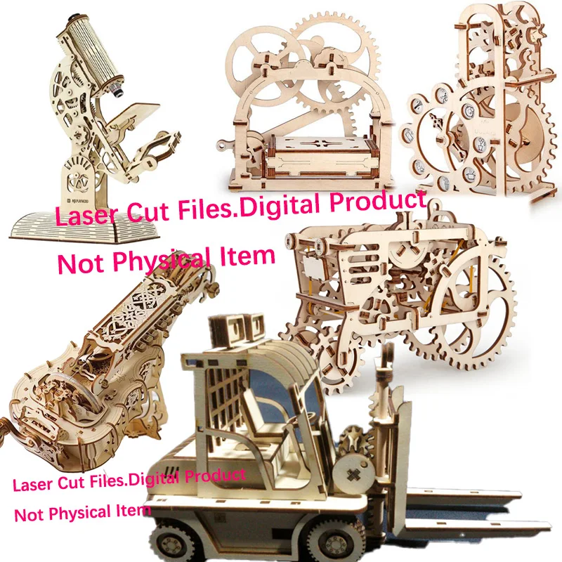 58 Wooden Transmission Models CNC Laser Cut File CAD Design With Manual Child Puzzle Digital Product