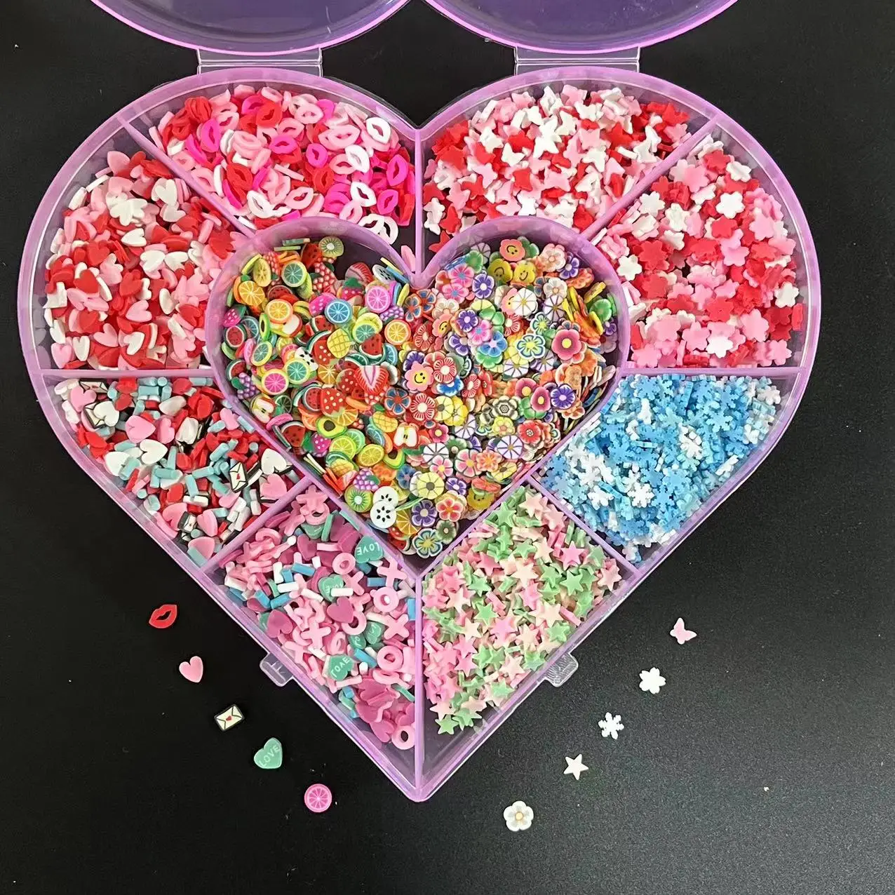 2500Pcs Y2k Valentine Day Mix Mouth Heart Love XO Bow Star Soft Ceramic Clay Craft Slice Nail Art Accessories Decoration Charms