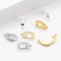 4Pcs Shortener Clasps Brass Micro Pave CZ Interchangeable Bail Clasp Hinged Enhancer Pendant Bails Connector for Jewelry Making