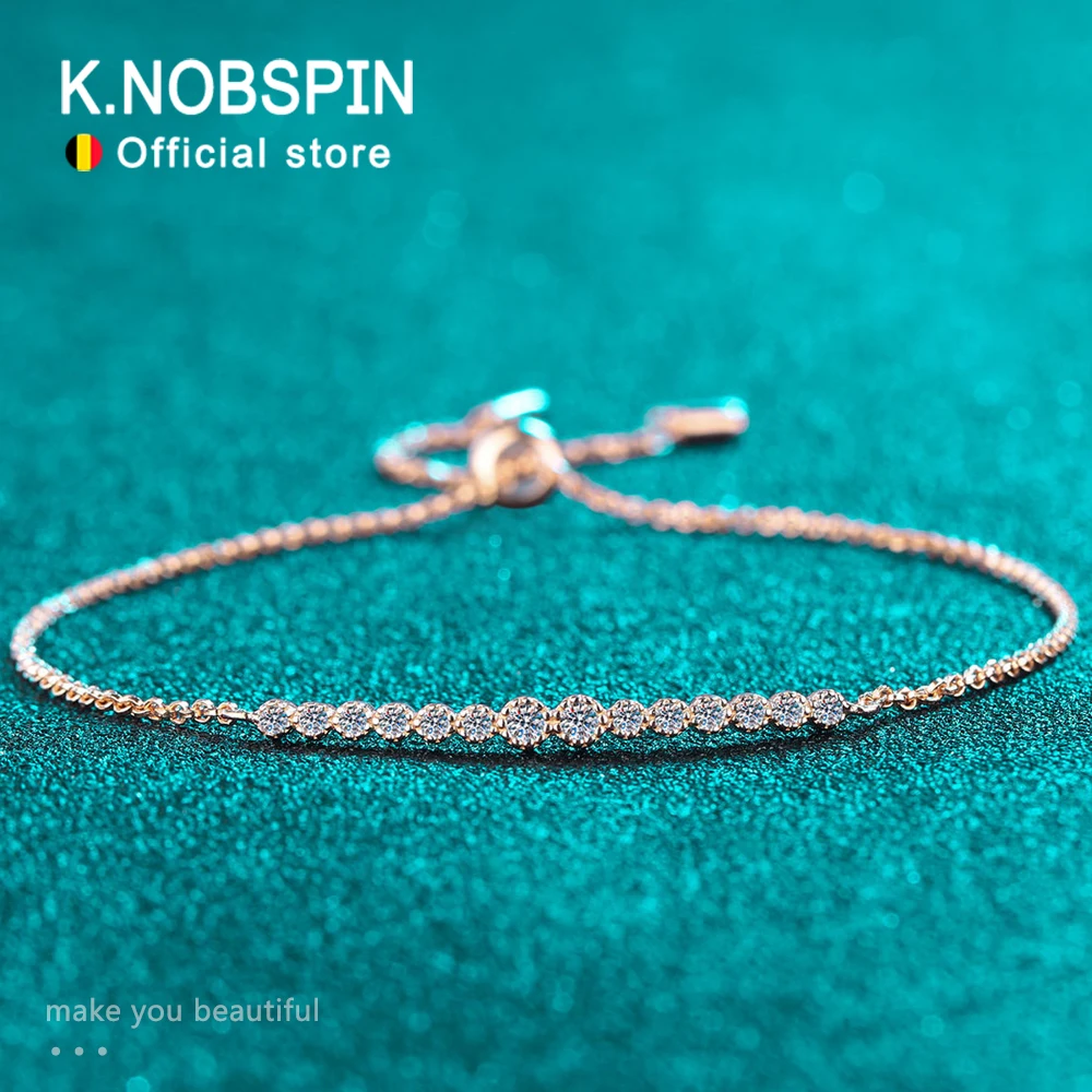 KNOBSPIN D VVS1 All Moissanite Bracelets for Women 0.24ct Round Lab Diamond GRA S925 Sterling Silver Plated 18k Dainty Bracelet