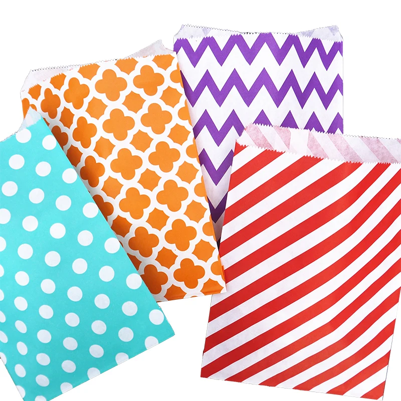 250 Pcs Treat Candy Bag High Quality Party Favor Paper Bags Chevron Polka Dot Stripe Paper Treat Food Bags Bakery Bags Gift