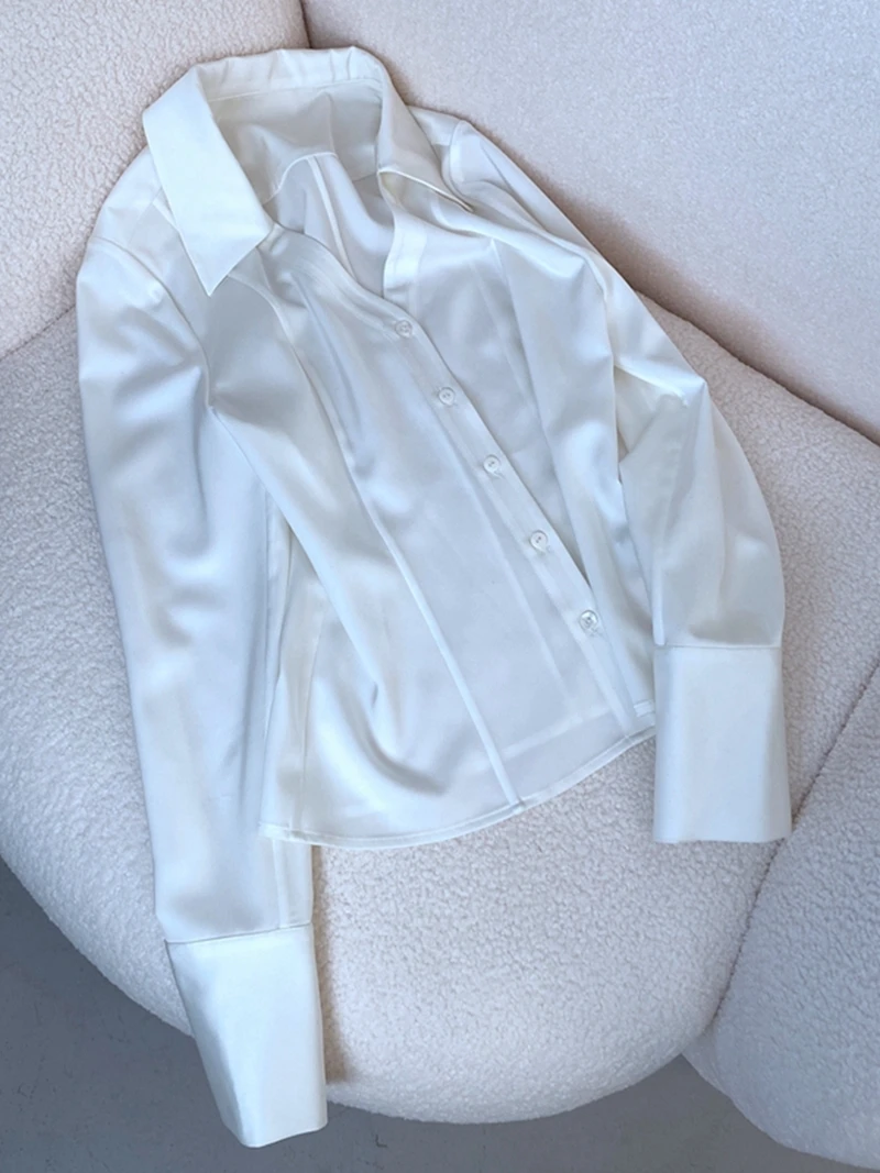 

Ele V-Ne с застежкой на талии White irt Ретро Гонконг Sle Slim Fit Женский топ French Sle Полиэфирное волокно Long Sve