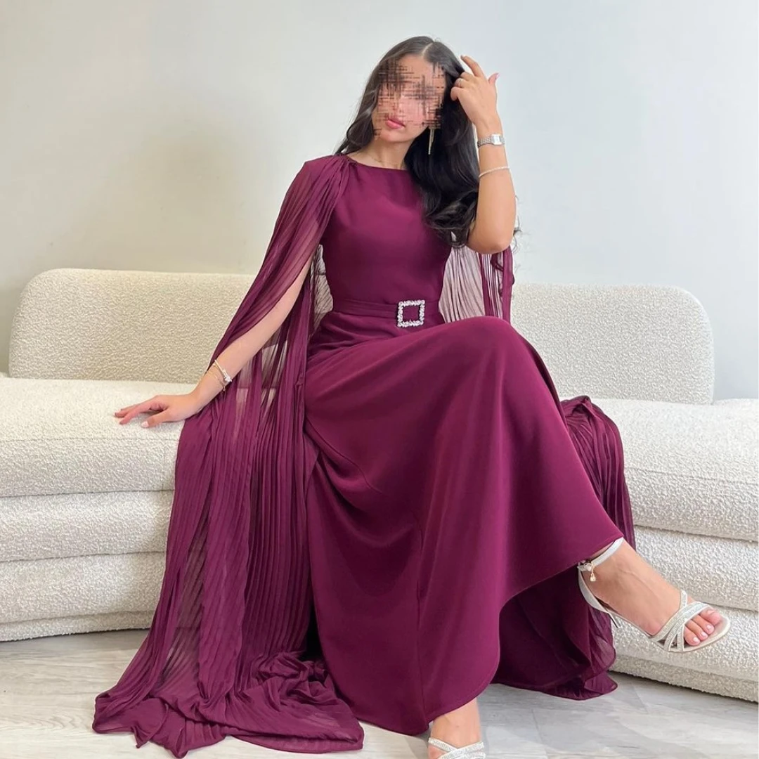 

Lovestory Wedding Party Dress for Saudi Arabia Women Crew Neck Prom Dresses Sash A Line Evening Gowns Wraps Vestidos De Noche