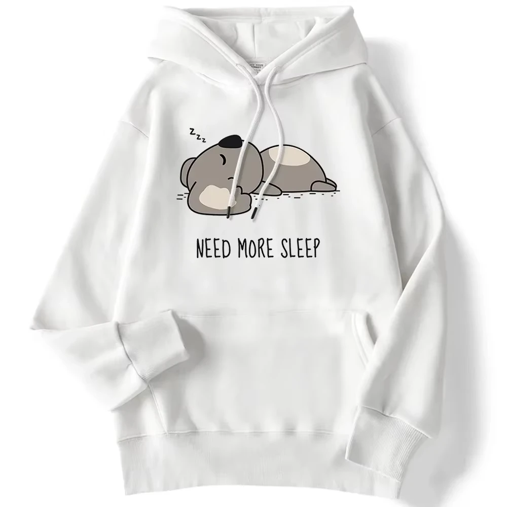 

Autumn Womens Hoodie Need More Sleep Cartoons Bear Print Pullover Loose Warm Autumn Anime Sweatshirt Female Streetwear