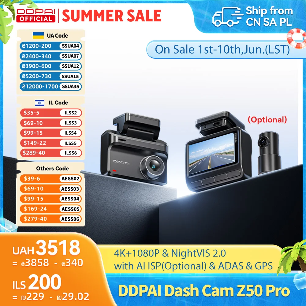 2025 New DDPAI Dash Cam Z50 Pro 4K Car DVR Night Vision 5GHz Wi-Fi GPS ADAS 24h Parking mode Support Front and Rear Camera