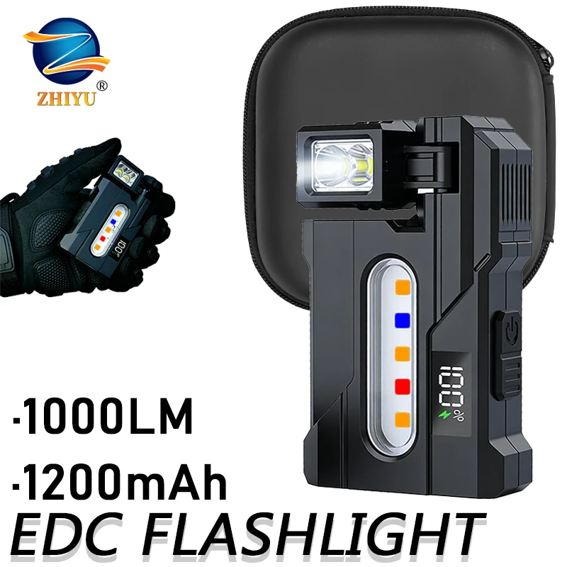 Powerful LED Handheld Flashlight USB Rechargeable Rotatable Head Torch Outdoor Magnet Work Light COB Red and Blue Emergency Lamp