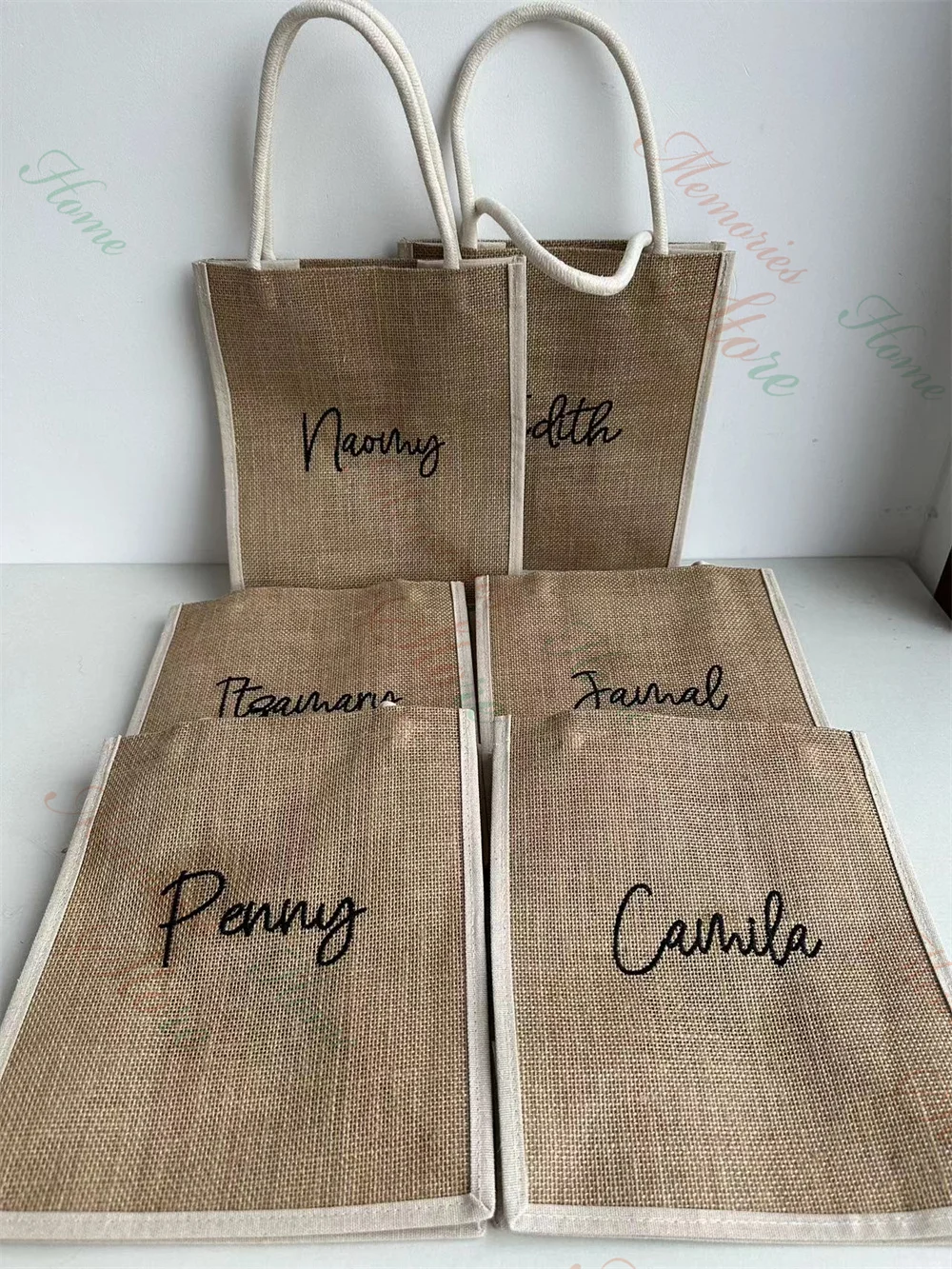 Personalized Name Linen Bags Custom Spliced Jute Tote Bags Women's Small Mini Shopping Handbags Embroidered Gift Bag with Names