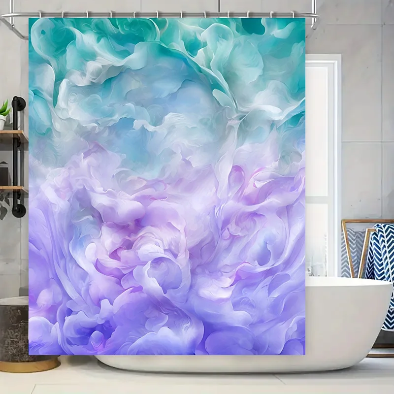 

Blue Green Lavender White Shower Curtain Artistic Watercolor Print Bath Decor Waterproof Polyester Fabric