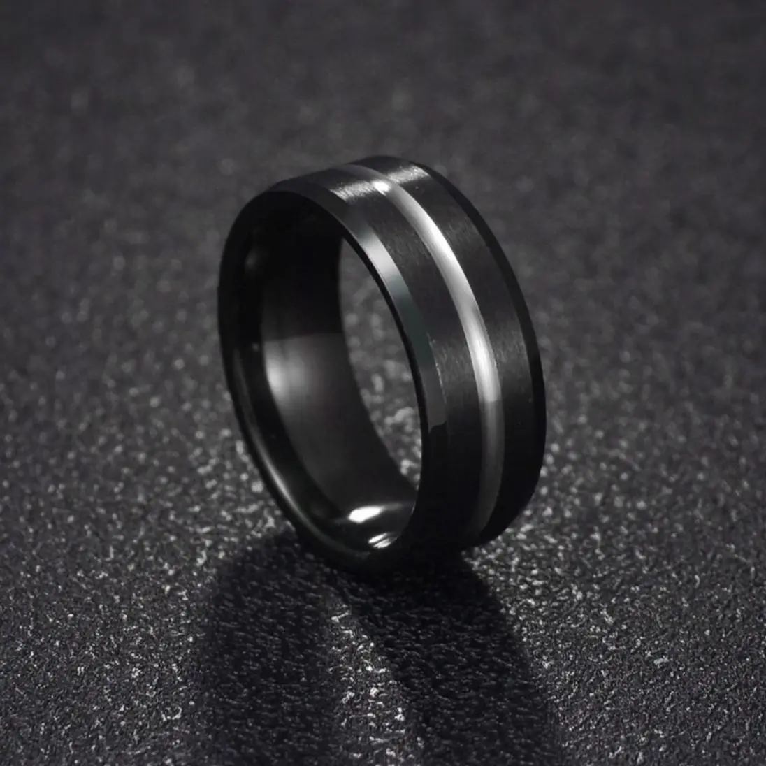 New Hot Sale 6/8MM Groove Rings Black/Blue Stainless Steel Rings For Men Charm Male Jewelry Gift (Drop Shipping Available)