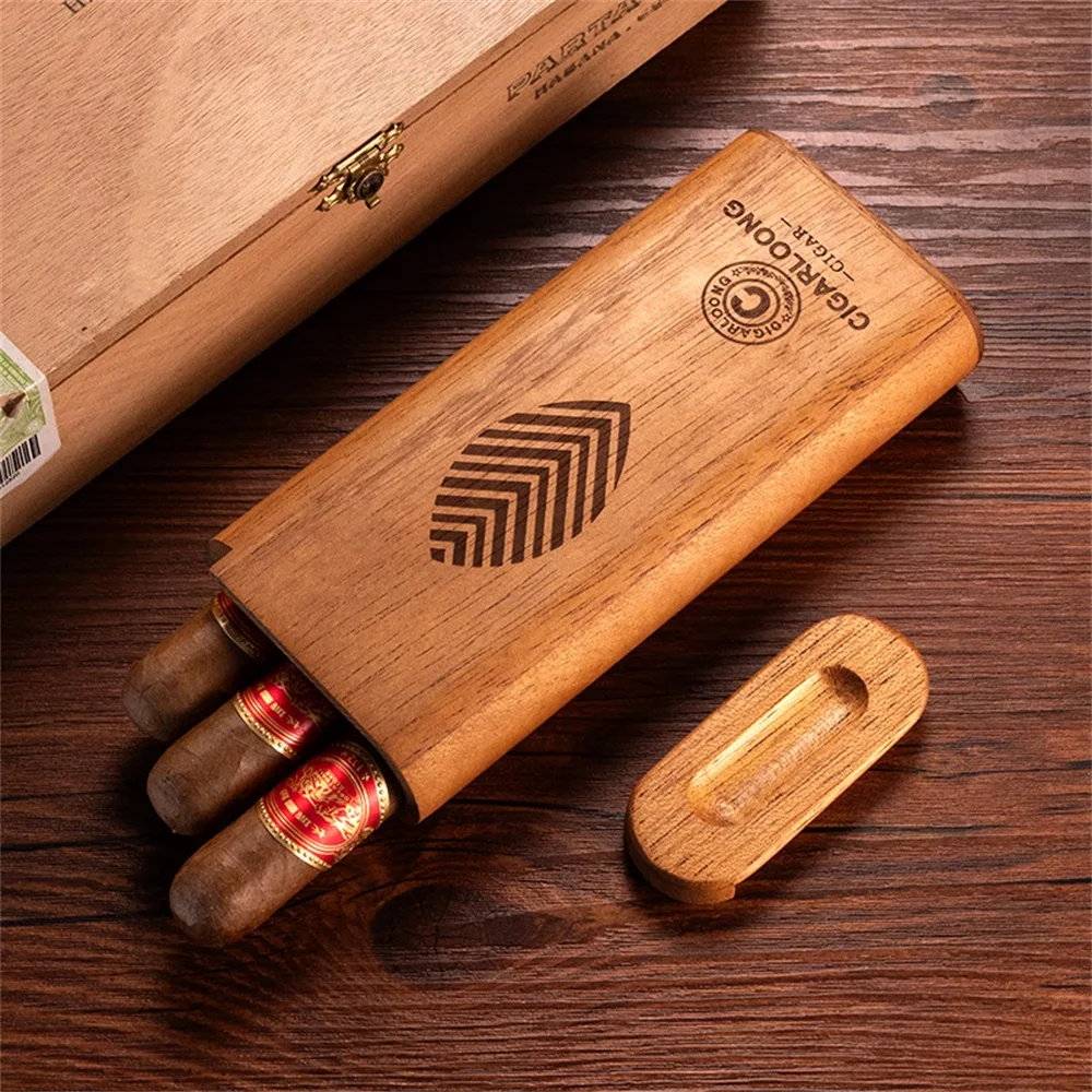 CIGARLOONG-Portable Cigar Case, Travel Tube, Natural Cedar Wood, Moisturize Slide Cover Design, Humidor Smoking Accessories