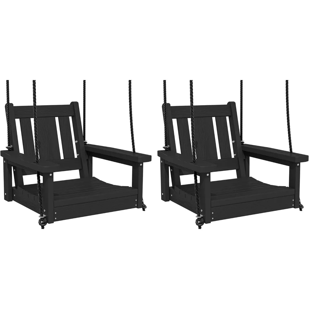 Juego de columpios para porche individual de HDPE resistente, sillas columpios para 2 personas con cuerdas de polipropileno, estilo Adirondack