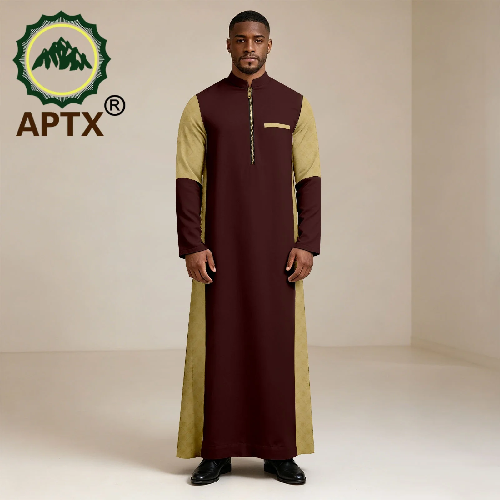 Pakaian Afrika untuk Pria Kaftan Thobe Kerah Berdiri Ritsleting Jubah Panjang Pakaian Dashiki Afrika untuk Sholat Idul Fitri Pernikahan 2612002
