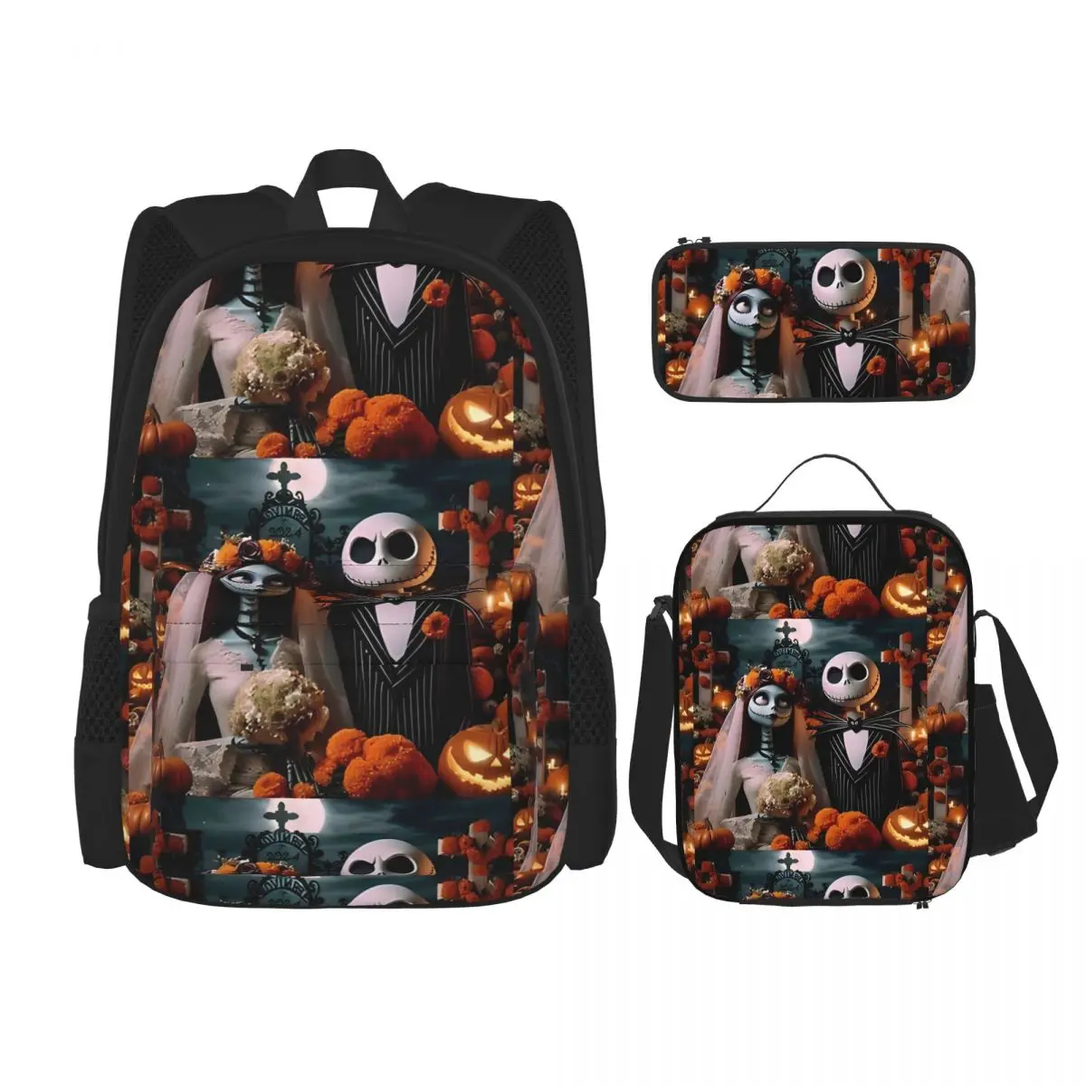 

Рюкзак Great Jack & Sally Of Day Of The Dead 3pecs/set The Nightmare Before Christmas, рюкзак для колледжа, сумка для обеда, пенал