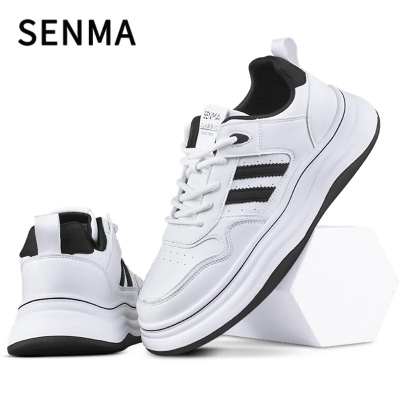 SENMA Unisex Women Men Casual White Board Shoes Men Thick Soled Casual Shoes Lace-up Walking / Tennis Shoes Male White Sneakers
