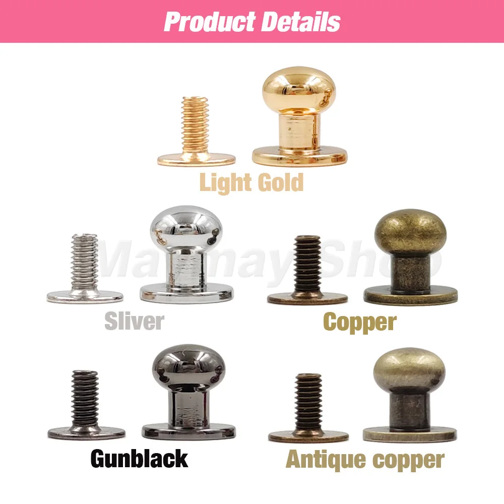 5-10pcs Round Ball Head Post Studs Brass Buttons Chicago Screwback Nail Rivet Leather Bag Craft Hardware DIY Accessories Buckles