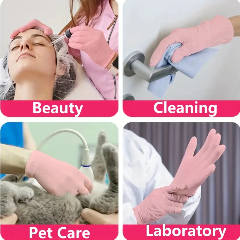 20/100PCS Pink Nitrile Gloves Disposable Industrial Working Protective Gloves for Kitchen Cooking Cleaning Gloves Latex Free