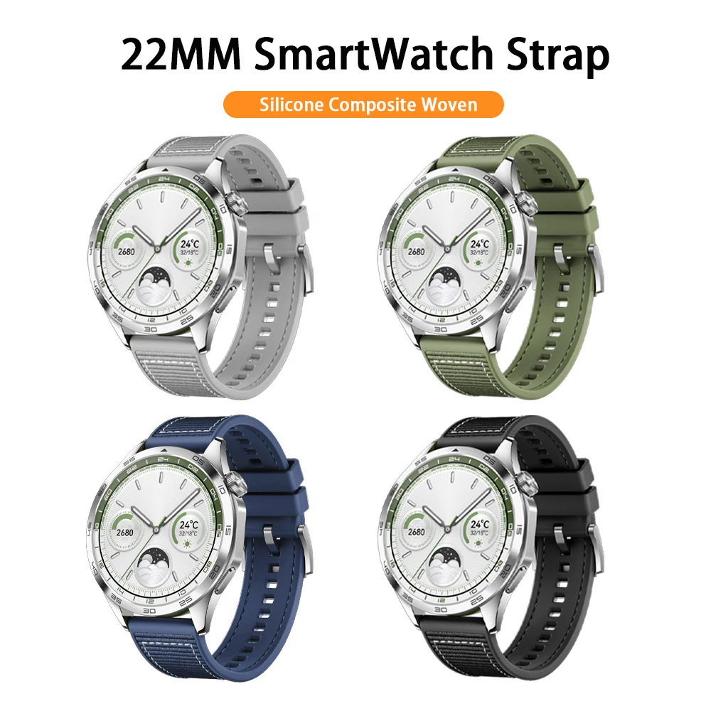 New 22mm Smart Watch Weave Bands Replacement Adjustable Straps for Samsung Huawei GT4 Silicone Wrist Strap Wristband Accessories