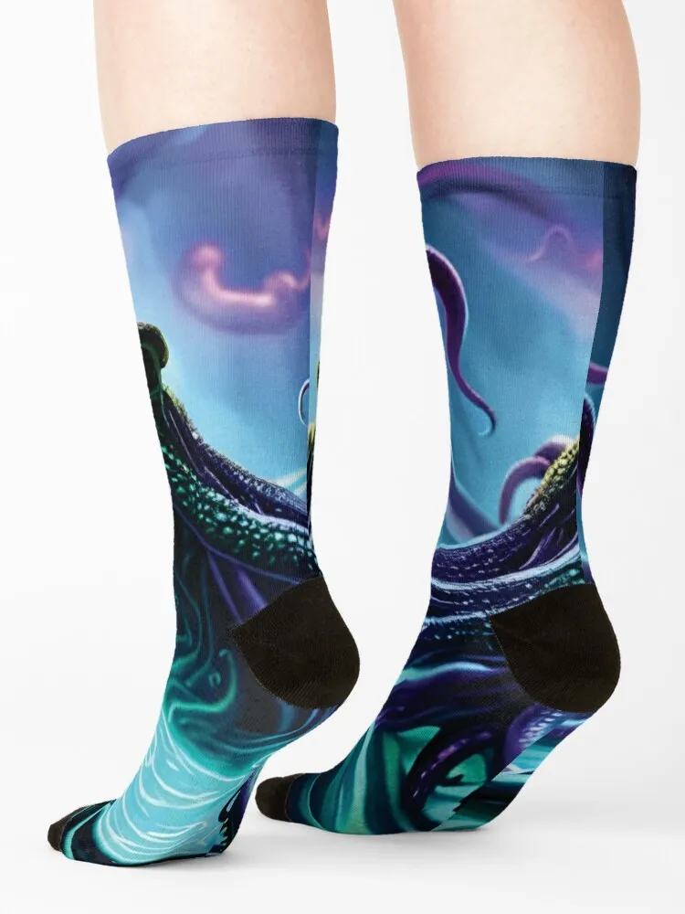 Cthulu Synthwave Cosmic Outer God Lovecraft Socks Soccer compression Stockings heated Boy Child Socks Women's