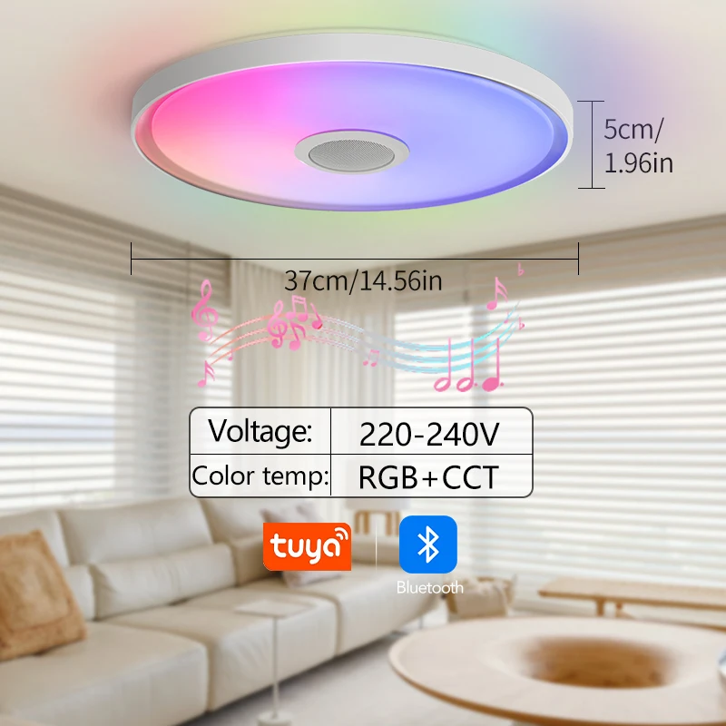 MARPOU LED-plafondlamp TUYA RGB Smart Lights Muziekkroonluchter Licht met luidspreker Afstandsbediening voor binnenwoonkamer Slaapkamer