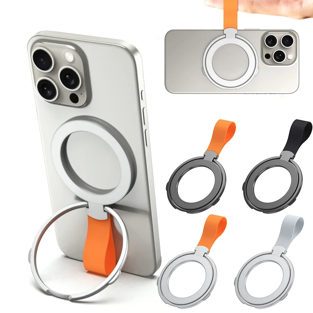 Magnetic Phone Grip Holder 360 Rotation Ring Holder Kickstand Loop with Silicone Finger Loop Strap for iPhone 15 14 13 12 Series