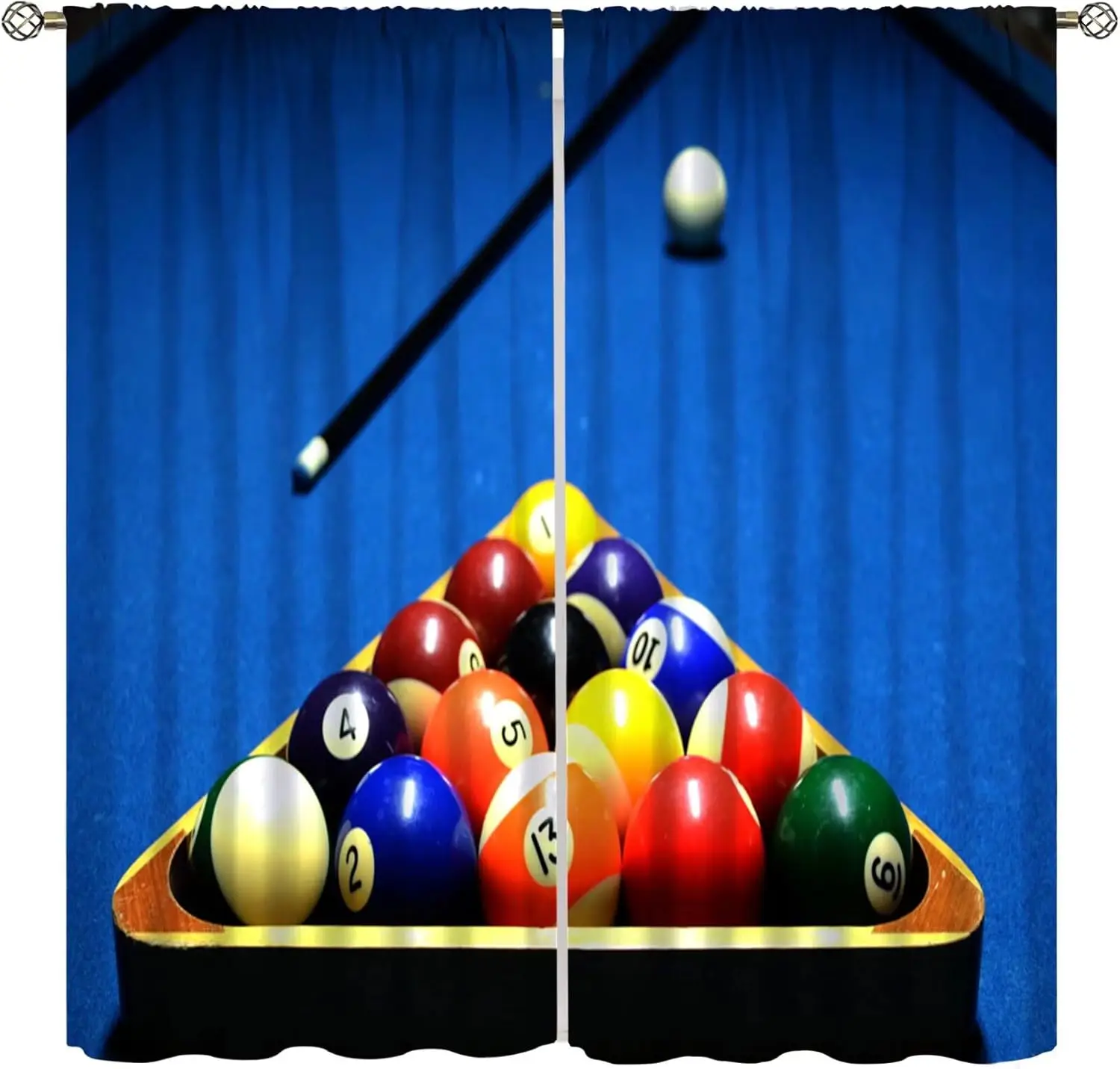 

Billiard Sports Curtains, High Angle View of Pool Table Balls Fun Party Printed Rod Pocket Window Drapes for Cafe Bedroom
