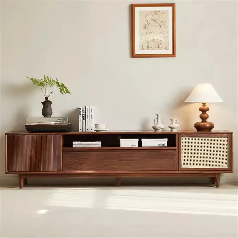 

North American black walnut TV cabinet coffee table combination
