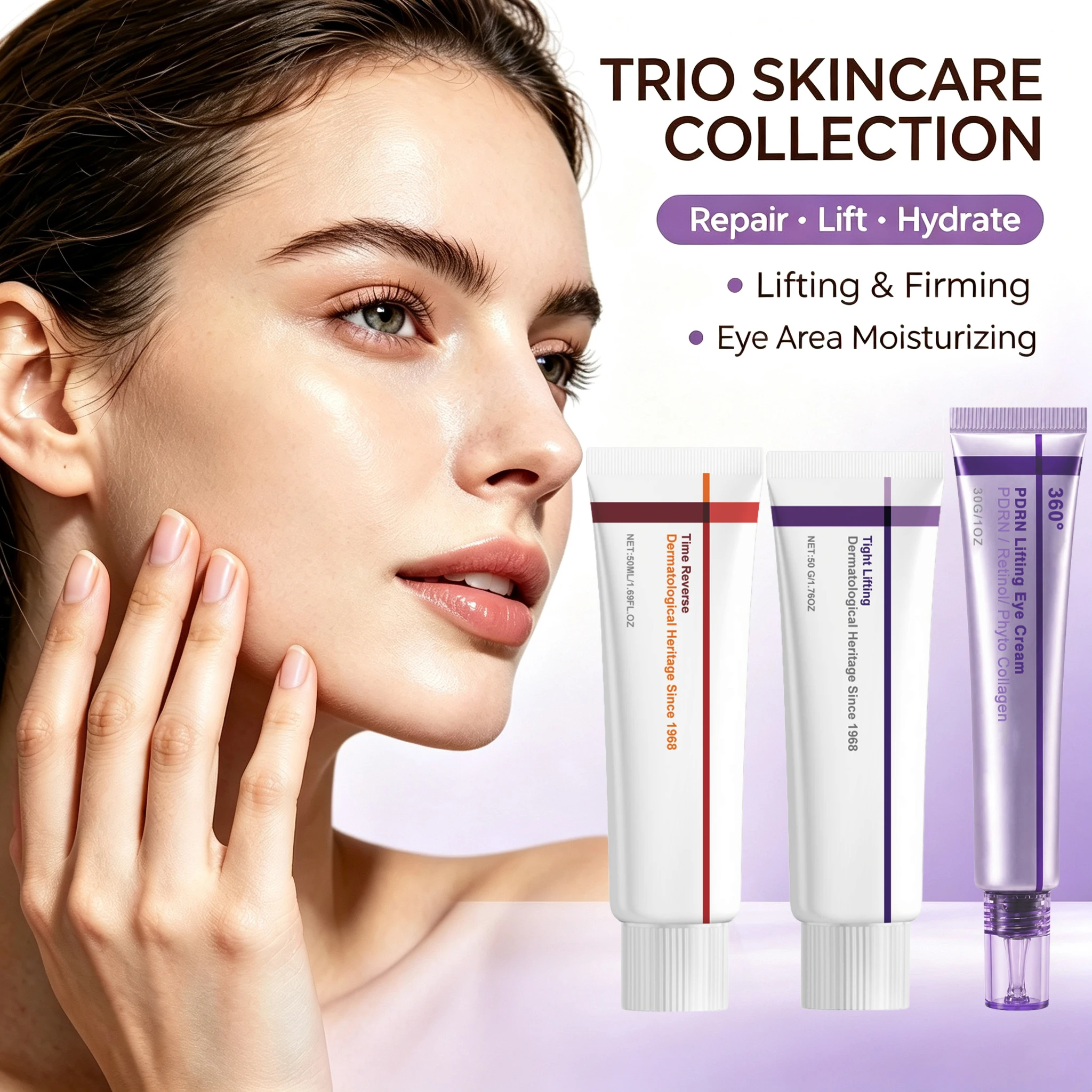 Cica 24H Skincare Set Centella Face Cream PDRN Eye Cream For Firm Smoothing Dark Circles Eye Bags Fine Lines Eraser Glowing Skin