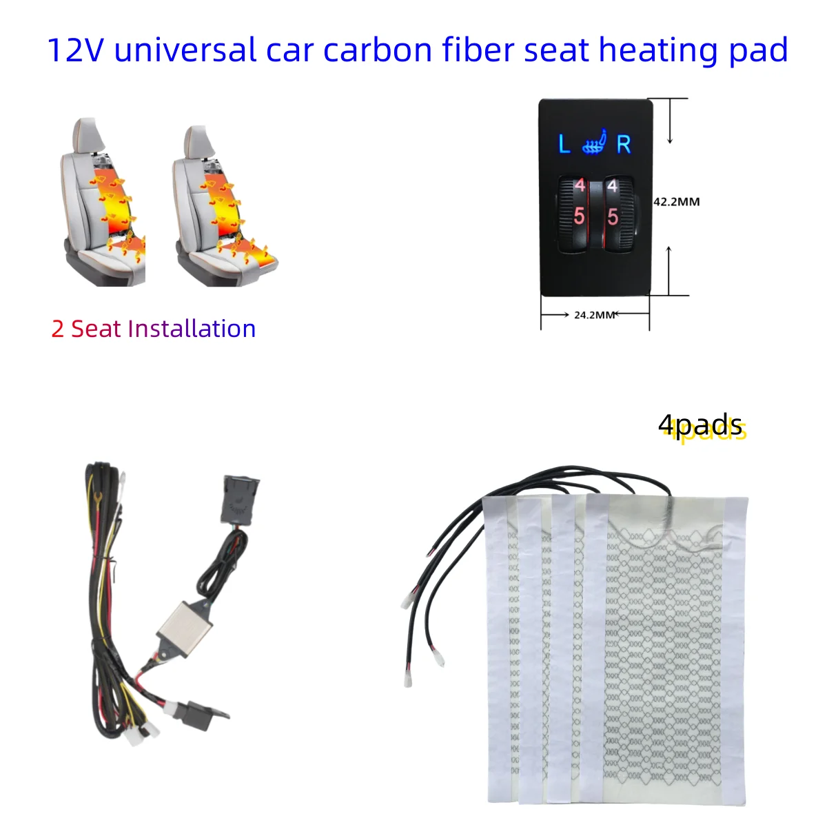 12V Universal Built in Car Seat Heater Fit 2 Seaats 2 Dial 5 Level Dual Control Switch Carbon Fiber Heating Pad As Winter Warmer