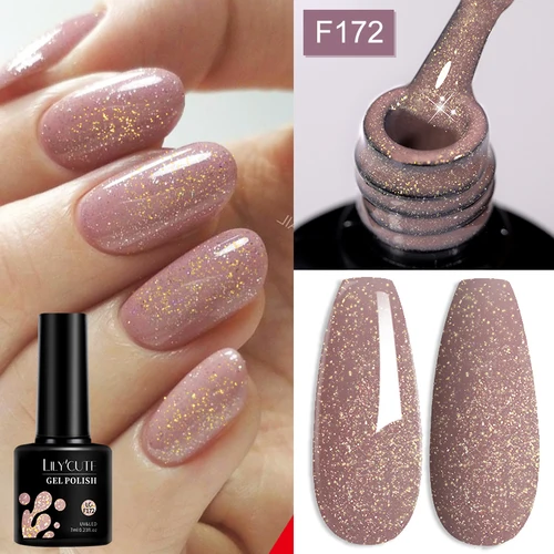 LILYCUTE-esmalte de uñas de Gel con purpurina, 7ML, esmalte de Gel UV semipermanente brillante, barniz de Gel brillante LED UV para decoración de uñas