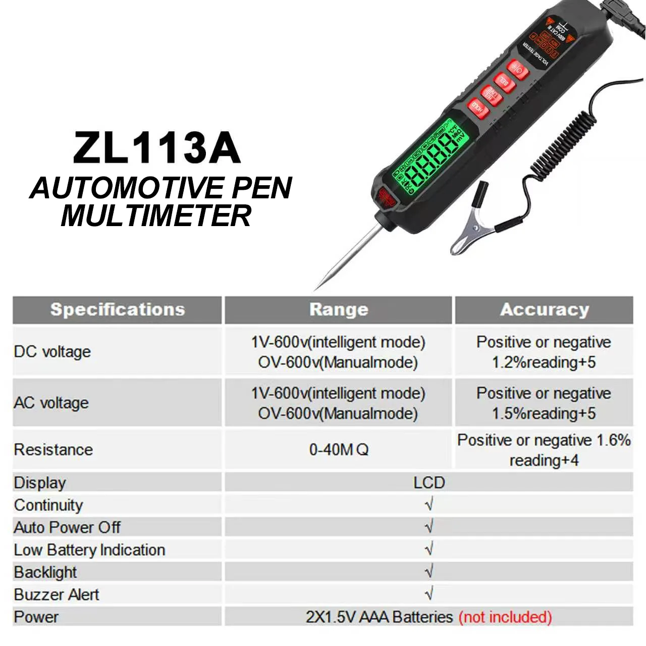Smart Car Circuit Tester Digital Pen Multimeter AC DC Voltage Resistance Continuity Tester Automotive Circuit Test Tool ZL113A
