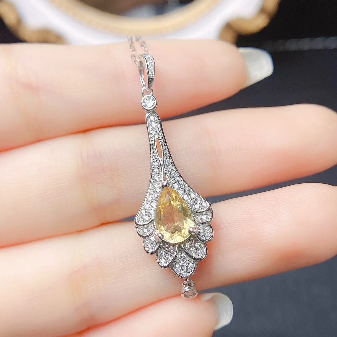 FS 6*9mm Natural Citrine S925 Sterling Silver Pendant Necklace for Women Fine Charm Weddings Jewelry Certificate MeiBaPJ